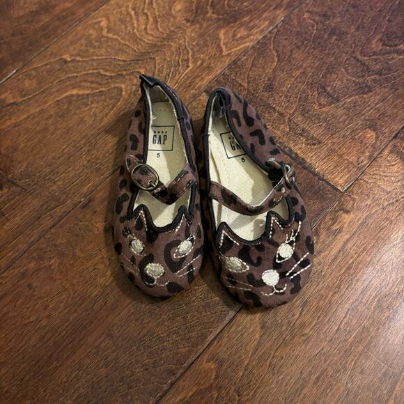 Gap girls Size 5 Toddler Dress Shoes Cat Brown Mary Jane Flats Leopard Print - Picture 1 of 6